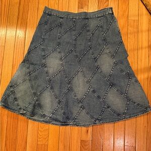 Denim Patchwork Skirt Knee Length